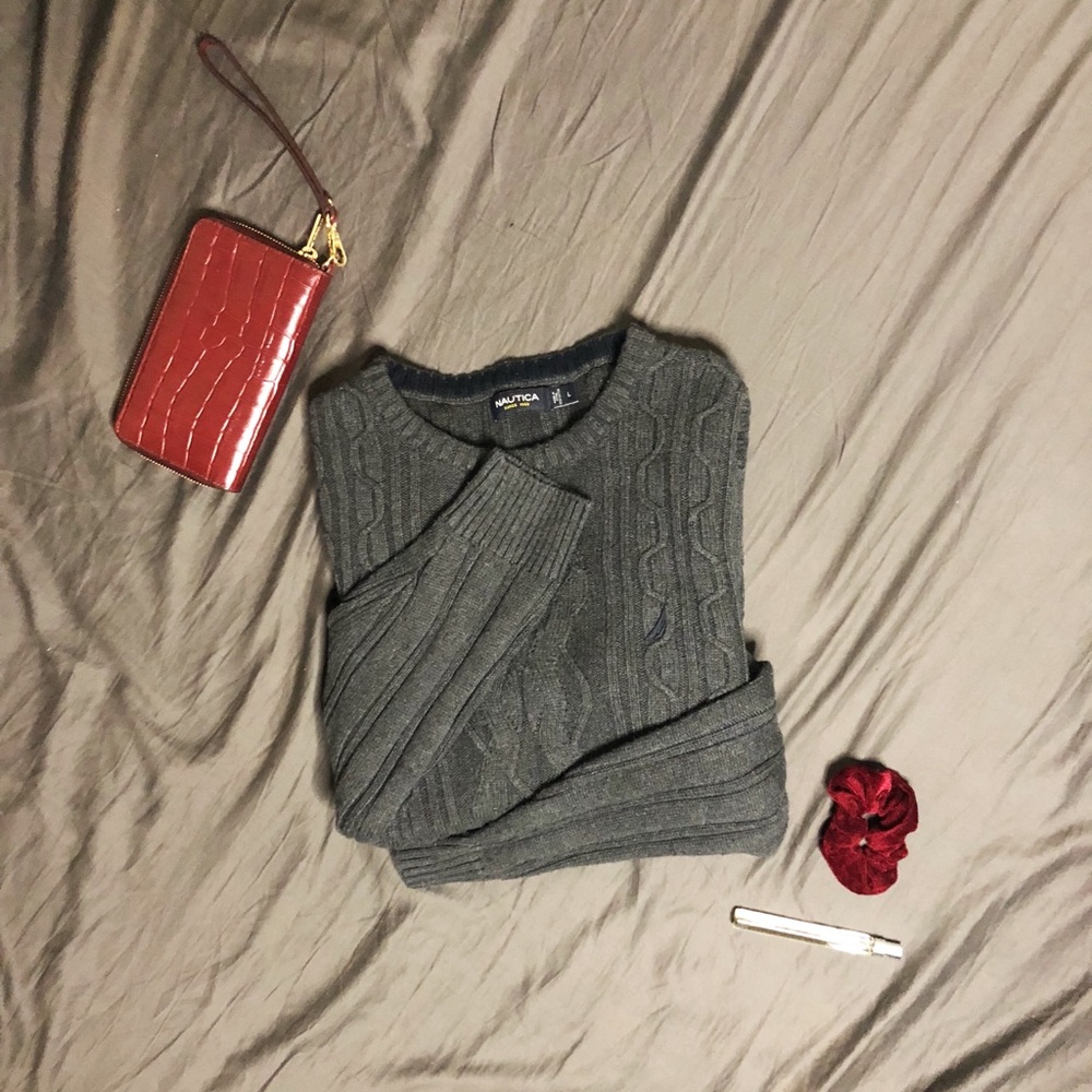 Charcoal Grey Chunky Cable Knit Cotton Sweater